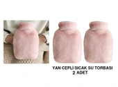 SICAK SU TORBASI 2 ADET,YAN CEPLİ PEMBE PELUŞ TERMOFOR 27x17x2cm  750ml - 1