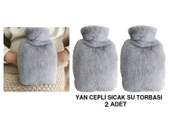 SICAK SU TORBASI 2 ADET,YAN CEPLİ GRİ PELUŞ TERMOFOR 27x17x2cm  750ml - 1