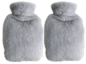SICAK SU TORBASI 2 ADET,YAN CEPLİ GRİ PELUŞ TERMOFOR 27x17x2cm  750ml - 2