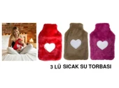 SICAK SU TORBASI 3 ADET,PELUŞ KALPLİ,TERMOFOR 26X17X2CM 1 LİTRE - 1