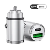 100W Mini Silver Çakmaklık USB Type-C Soketli Araç İçi Süper Hızlı Şarj Adaptörü - 1