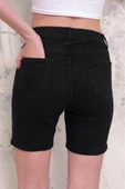 Kadın Likralı Düz Paça Denim Kısa Şort - 2