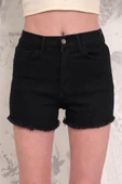 Kadın Likralı Etek Ucu Püsküllü Denim Mini Şort - 3
