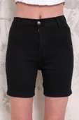 Kadın Likralı Düz Paça Denim Kısa Şort - 3