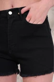 Kadın Likralı Etek Ucu Püsküllü Denim Mini Şort - 11