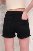 Kadın Likralı Etek Ucu Püsküllü Denim Mini Şort - 8