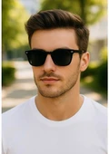 Detaylı Şık Stil Unisex Güneş Gözlüğü UV 400 Korumalı Polarize Siyah Çerçeve Metal Menteşeli Gözlük - 1