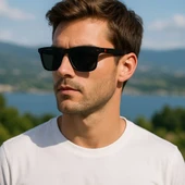 UV 400 Korumalı Polarize Çerçeve Kırmızı Detay Şık Stil Unisex Güneş Gözlüğü Metal Menteşeli Gözlük - 1