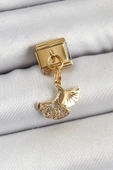 316L Çelik Sallantılı Zirkon Taşlı Balık Kuyruğu Model Gold Renk Nomination Charm - 1
