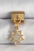 316L Çelik Gold Renk Sallantı Zirkon Taşlı Yıldız Model Nomination Charm - 1