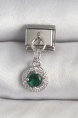 316L Çelik Gümüş Renk Sallantı Yeşil Zirkon Taşlı Nomination Charm - 1