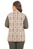 Kadın Taş Çiçek Desenli Cepli Kilim Yelek - 4