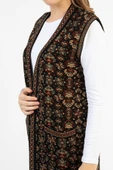 Kadın Çok Renkli Çiçek Desenli Cepli Uzun Kilim Yelek - 3