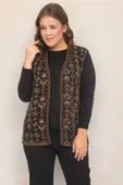 Kadın Çok Renkli Çiçek Desenli Cepli Kilim Yelek - 1