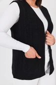Kadın Siyah Cepli Kışlık Kalın Örme Triko Anne Yelek thumbnail 3