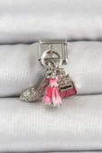 316L Çelik Gümüş Renk Pembe Elbise Kombini Model Nomination Charm - 1