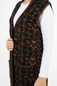 Kadın Petrol Çiçek Desenli Cepli Uzun Kilim Yelek - 3