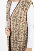 Kadın Taş Çiçek Desenli Cepli Uzun Kilim Yelek - 3