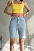 Dizüstü Dikişsiz Düz Kesim Denim Şort - 1