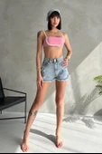 Püsküllü Yırtık Detaylı Denim Mini Şort - 3