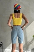 Dizüstü Dikişsiz Düz Kesim Denim Şort - 4
