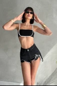 Yırtık Detaylı Denim Mini Şort - 4