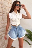 Kadın Regular Denim Mini Şort - 4