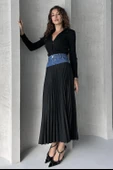 Denim Detay Pileli Etek - 5