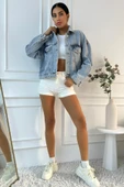 Kadın Oversize Denim Mavi Ceket - 3