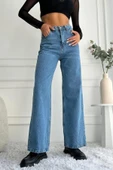 Kadın Yüksek Bel Wide Leg Mavi Jean Pantolon - 10