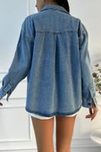 Kadın Oversize Mavi Denim Gömlek - 7