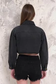Kadın Taşlı Crop Denim Ceket - 2