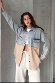 Yarı Eskitme Denim Detaylı Gömlek - 1