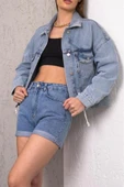 Kadın Oversize Bel Ayarlamalı Denim Ceket - 6