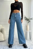Kadın Yüksek Bel Wide Leg Mavi Jean Pantolon - 8