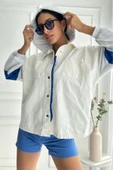 Kadın Oversize Çıkarılabilir Kapüşonlu Denim Bej Ceket - 5