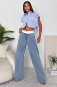 Kadın Boxer Detaylı Geniş Kalıp Jean Pantolon - 3