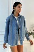 Kadın Oversize Mavi Denim Gömlek - 5