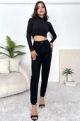 Kadın Yüksek Bel Dar Paça Taşlı Jean Pantolon - 1