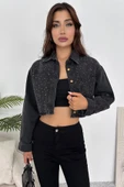 Kadın Crop Taşlı Ceket - 4