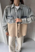 Yarı Eskitme Denim Detaylı Gömlek - 10