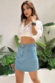 Kadın Dikişsiz Denim Mini Etek - 4
