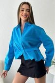 Kadın Oversize Kabartma Desenli Asimetrik Gömlek - 10