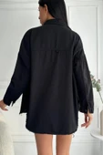 Kadın Oversize Etek Ucu Püsküllü Denim Siyah Gömlek - 2