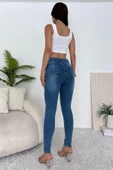 Kadın Likralı Çiçek Desenli Dar Paça Jean Pantolon - 5
