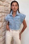 Kadın Etek Ucu Püsküllü Denim Yelek - 4