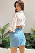 Kadın Dikişsiz Denim Mini Etek - 5