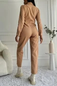Kadın Çıt Çıt Düğmeli Uzun Kollu Denim Kiremit Tulum - 7