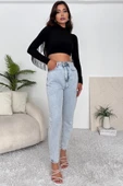 Kadın Yüksek Bel Taşlı Jean Pantolon - 1