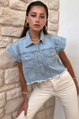 Kadın Etek Ucu Püsküllü Denim Yelek - 3